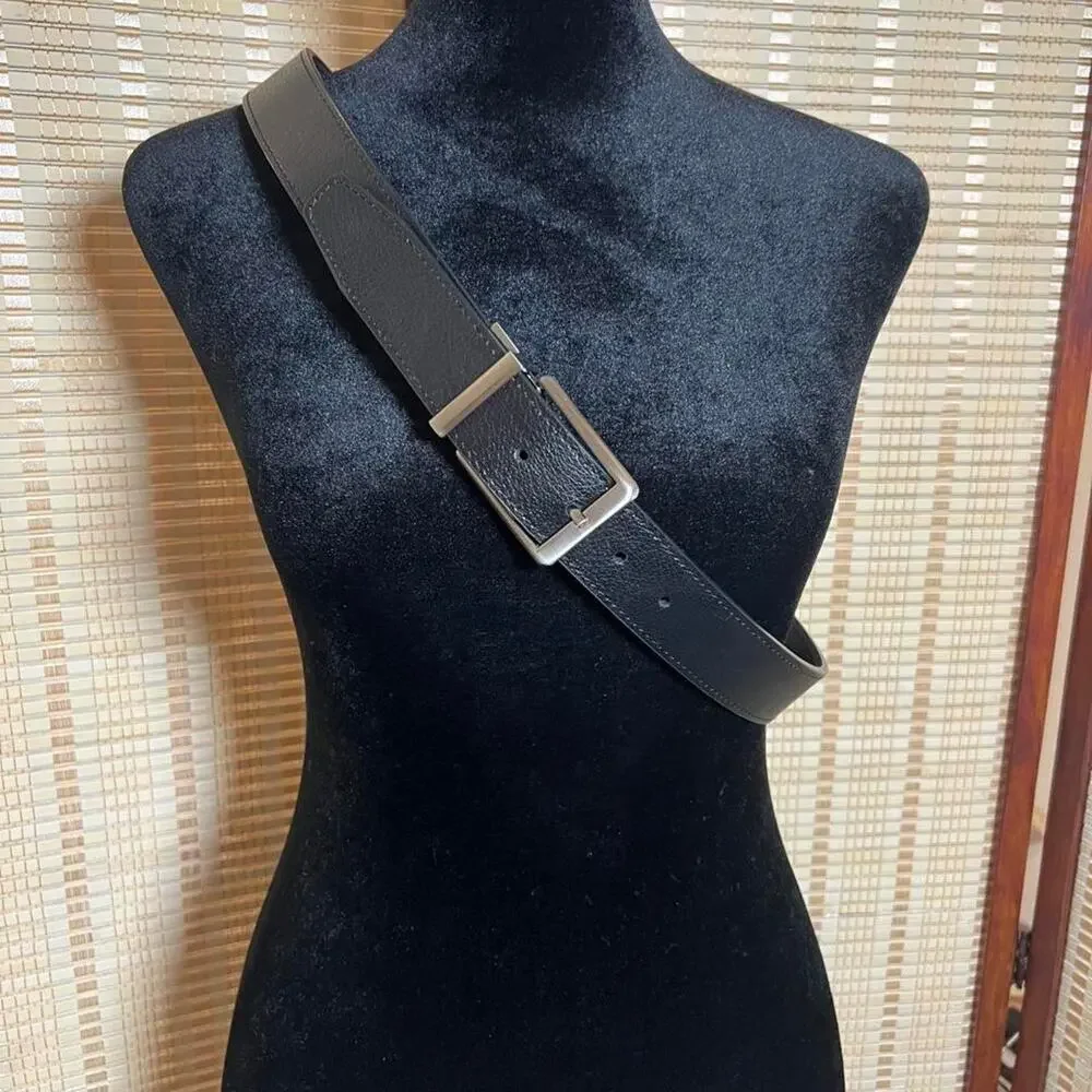 NIKE Reversible Leather Belt Black Brown Silver Buckle Swoosh Size 36